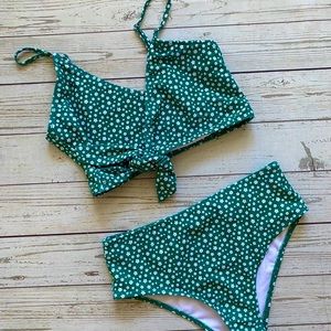 New SHEIN high waist wrap top bikini swimsuit floral green L